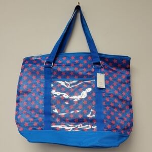 Beach mesh tote blue red stars